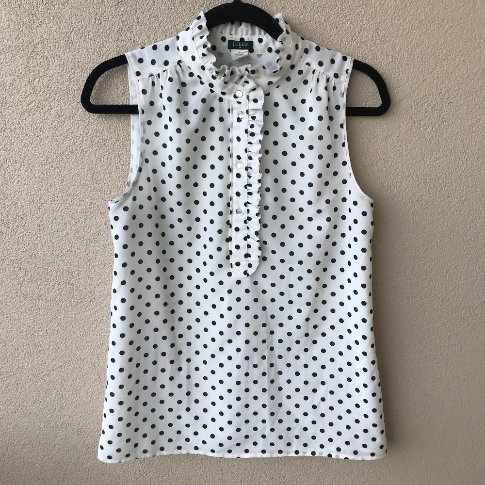 J. Crew Factory Polka Dot Ruffle Collar Top